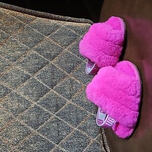 UGG Fluff Yeah Slides Slippers Shoes Pink Sheepskin Fur
